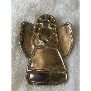 Christmas brooch or pendant Angel stamped metal silver plate? gold tone piping